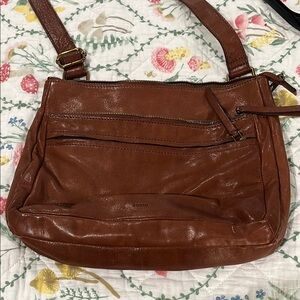 Fossil Brown Leather Crossbody Bag with Textured Finish
